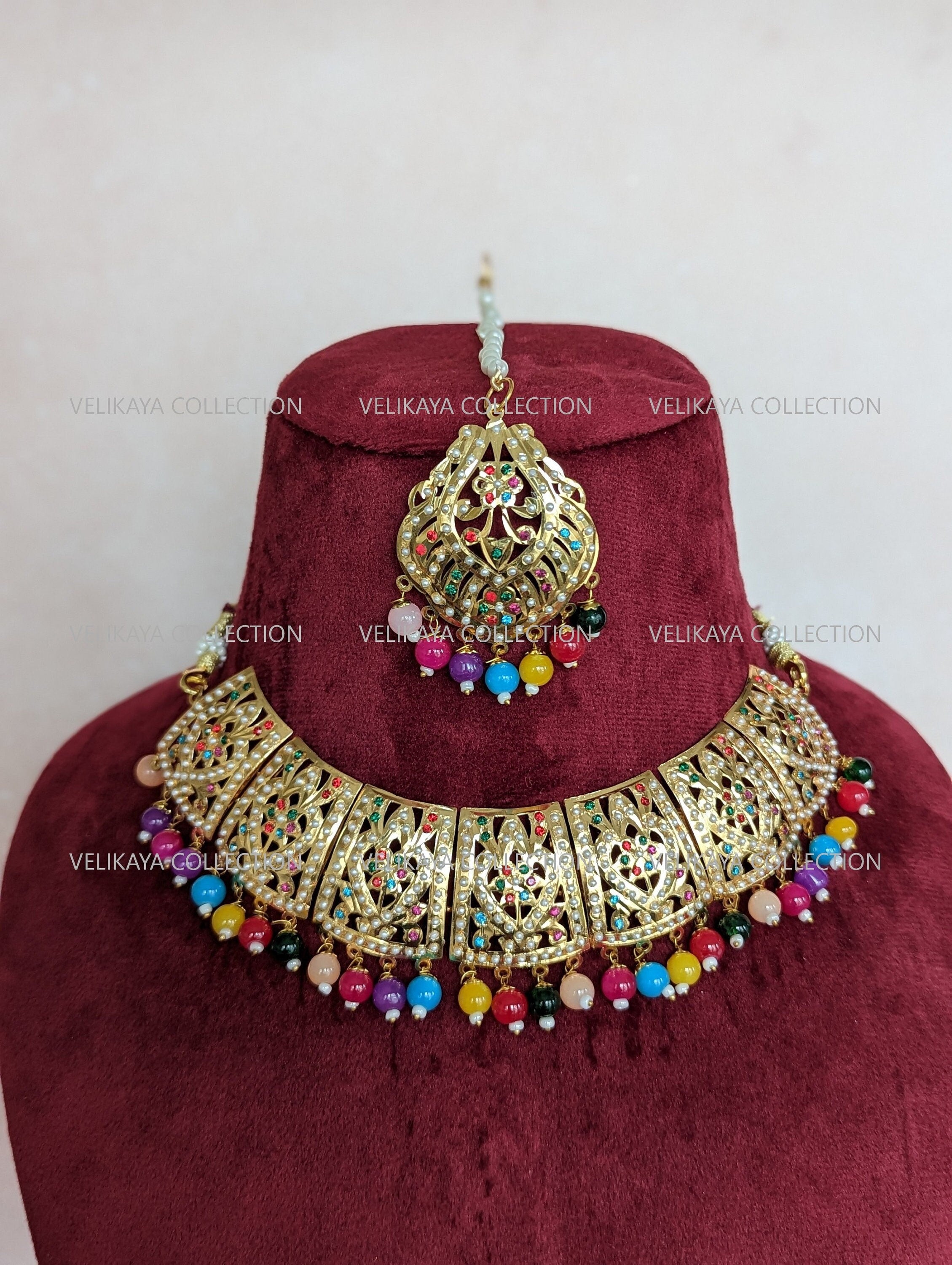 Gulaab Jadau Necklace with Earrings & Tikka