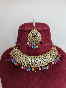 Gulaab Jadau Necklace with Earrings & Tikka