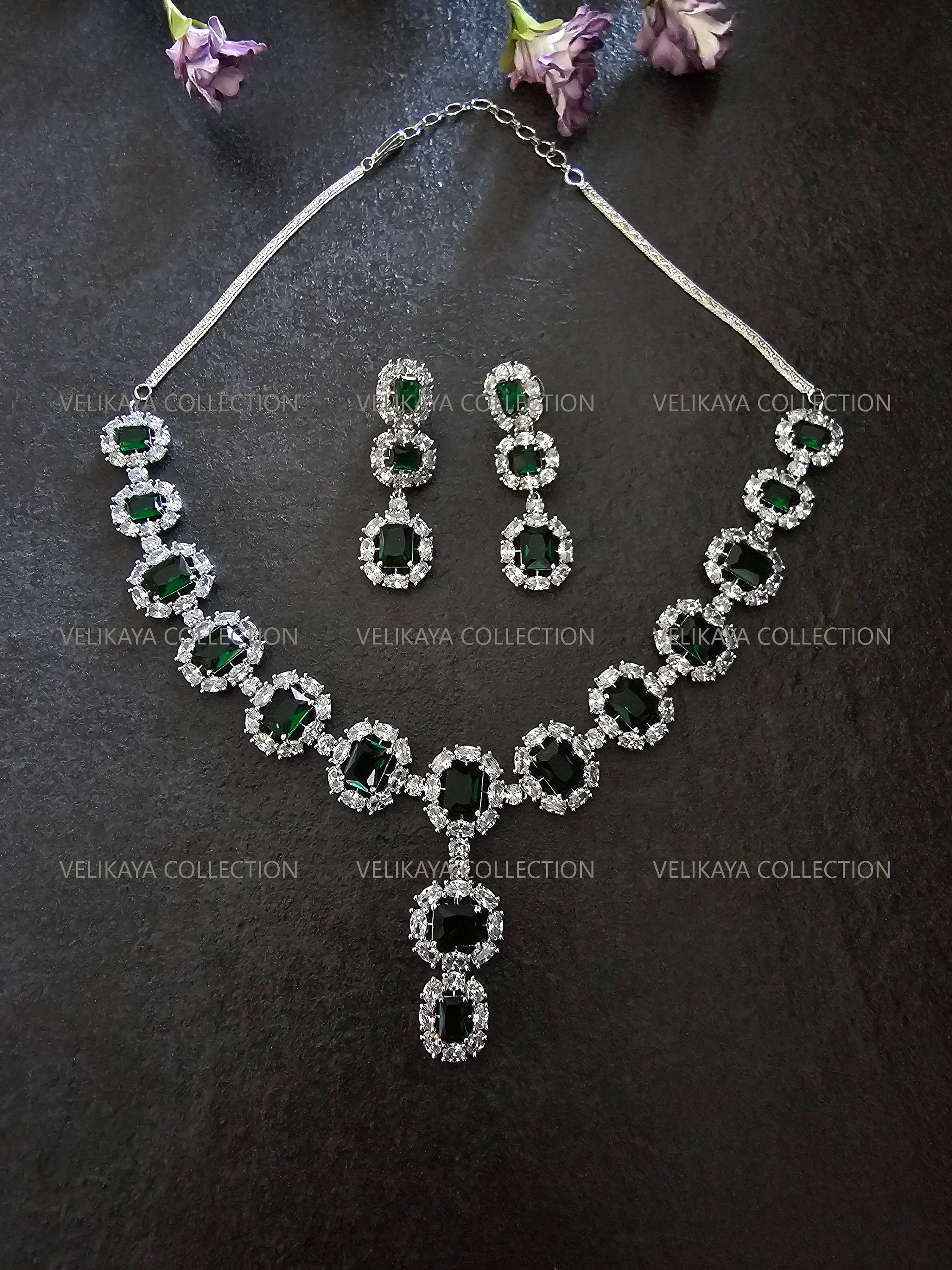 Elizabeth Emerald Green CZ Diamond Necklace Set