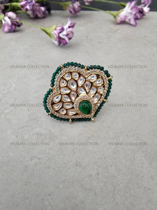 Kundan Ring with Emerald Green Beads