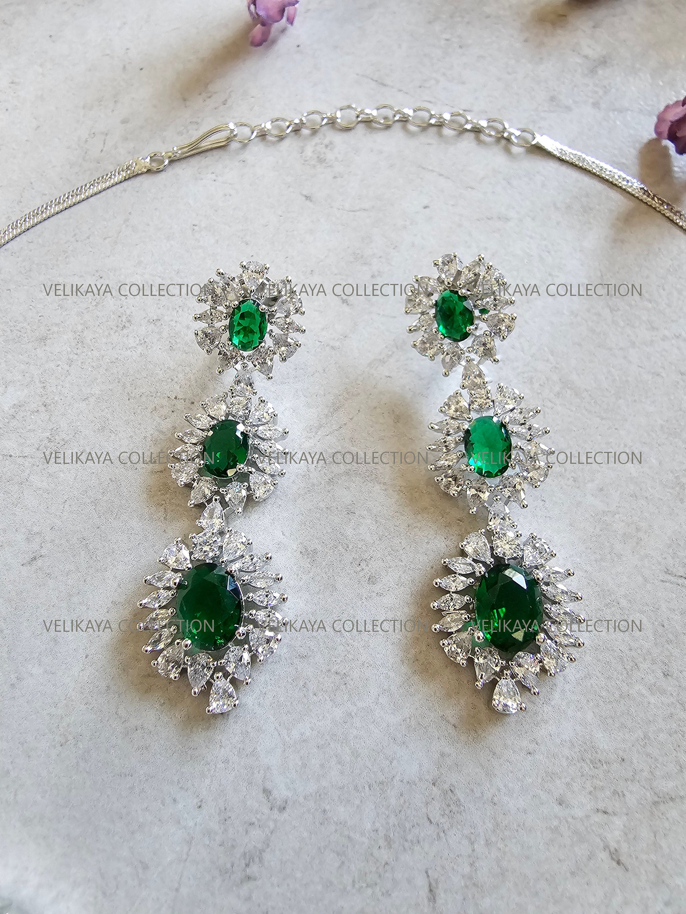 Victoria Emerald Green CZ Diamond Necklace Set