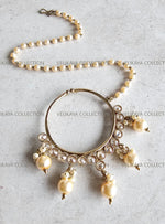 Load image into Gallery viewer, Antique Gold Nose Ring with Pearl Chain
