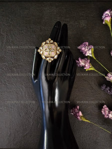 Meenakari Kundan Ring - Gold Pink