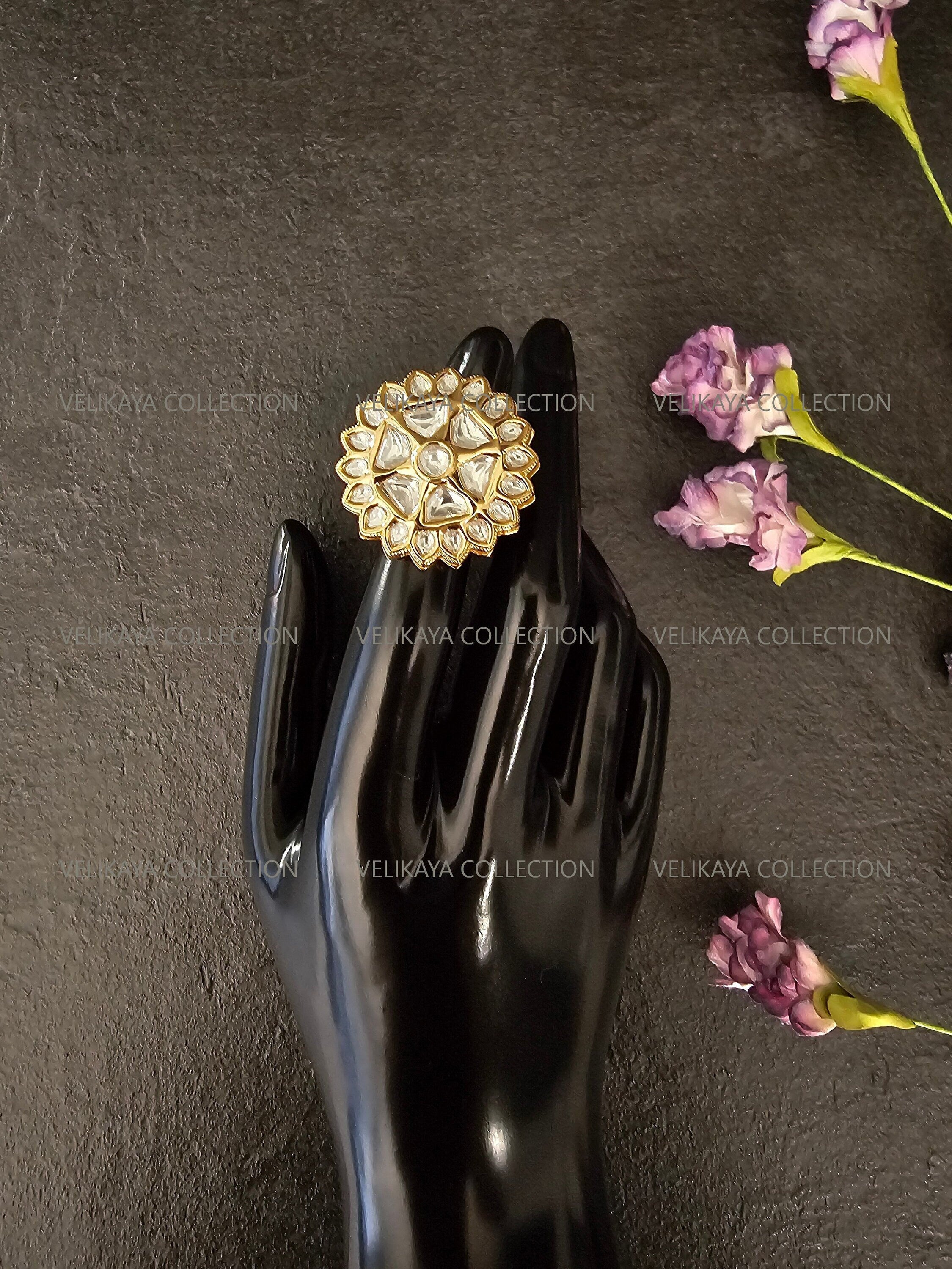Gold Star Kundan Ring