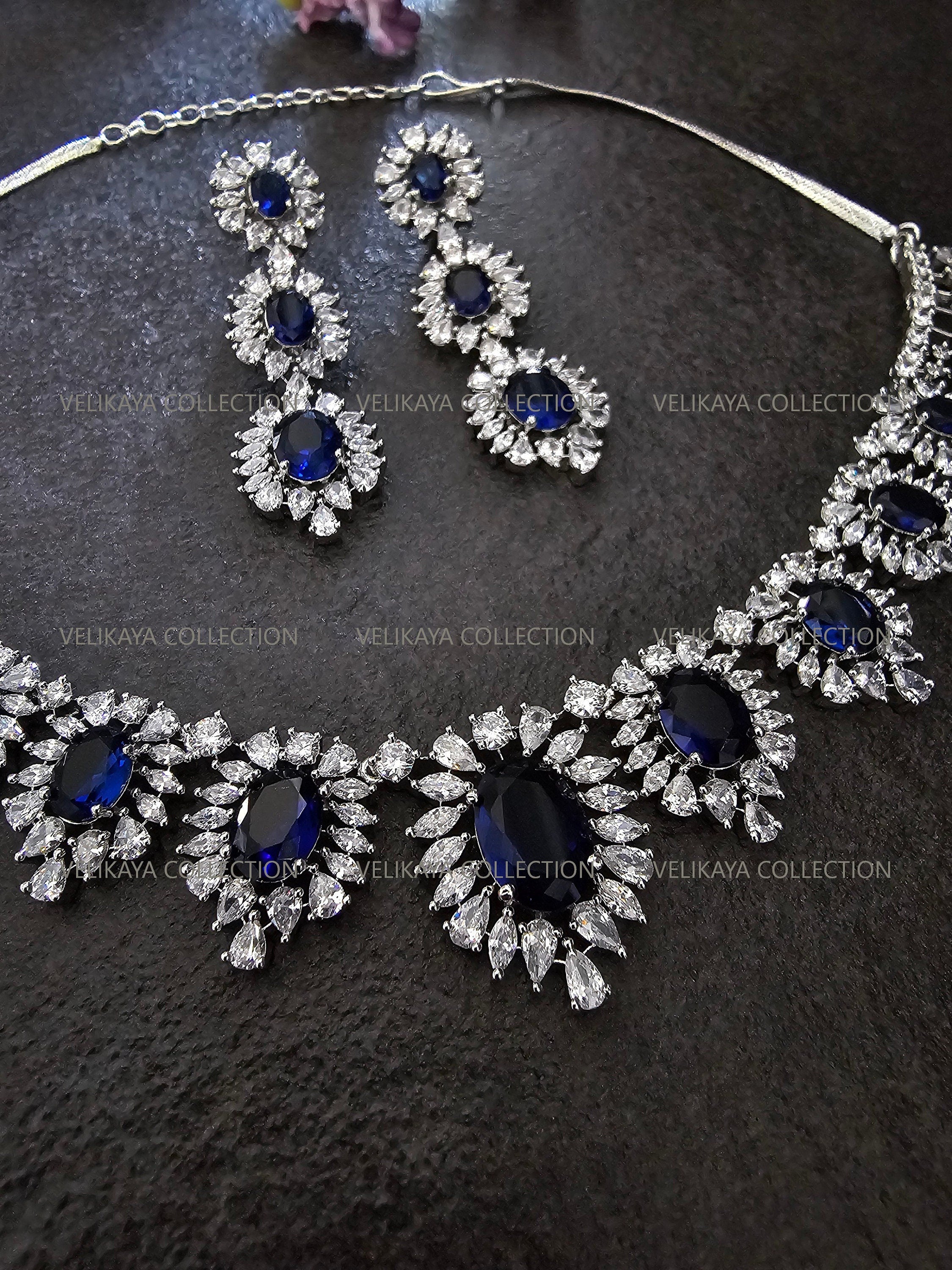 Victoria Sapphire Blue CZ Diamond Necklace Set