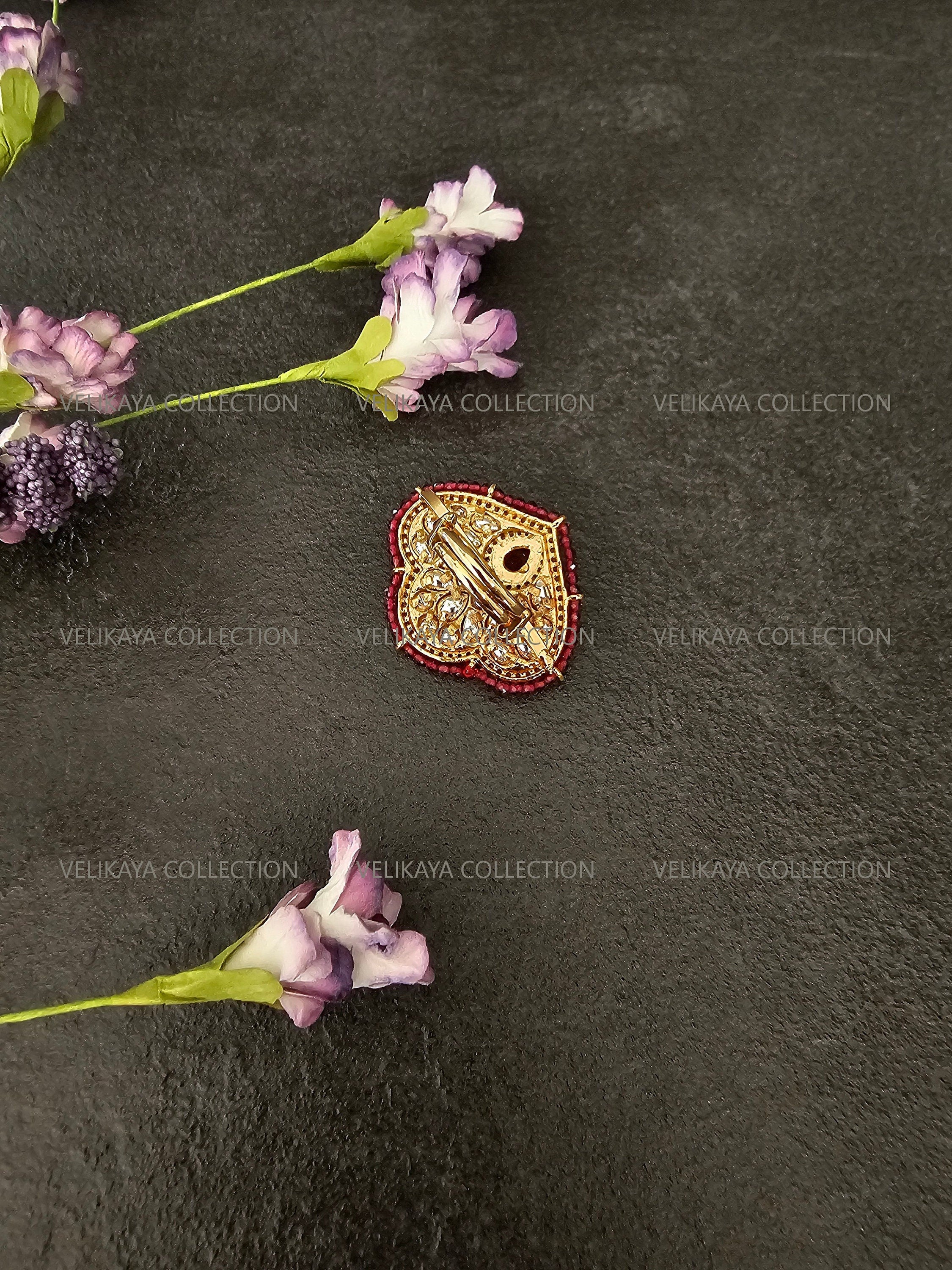 Statement Kundan Ring with Ruby Red Beads