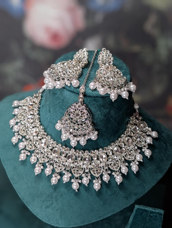 Nina Silver White Polki Choker Necklace