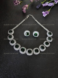 Milleni Emerald Green CZ Diamond Necklace Set