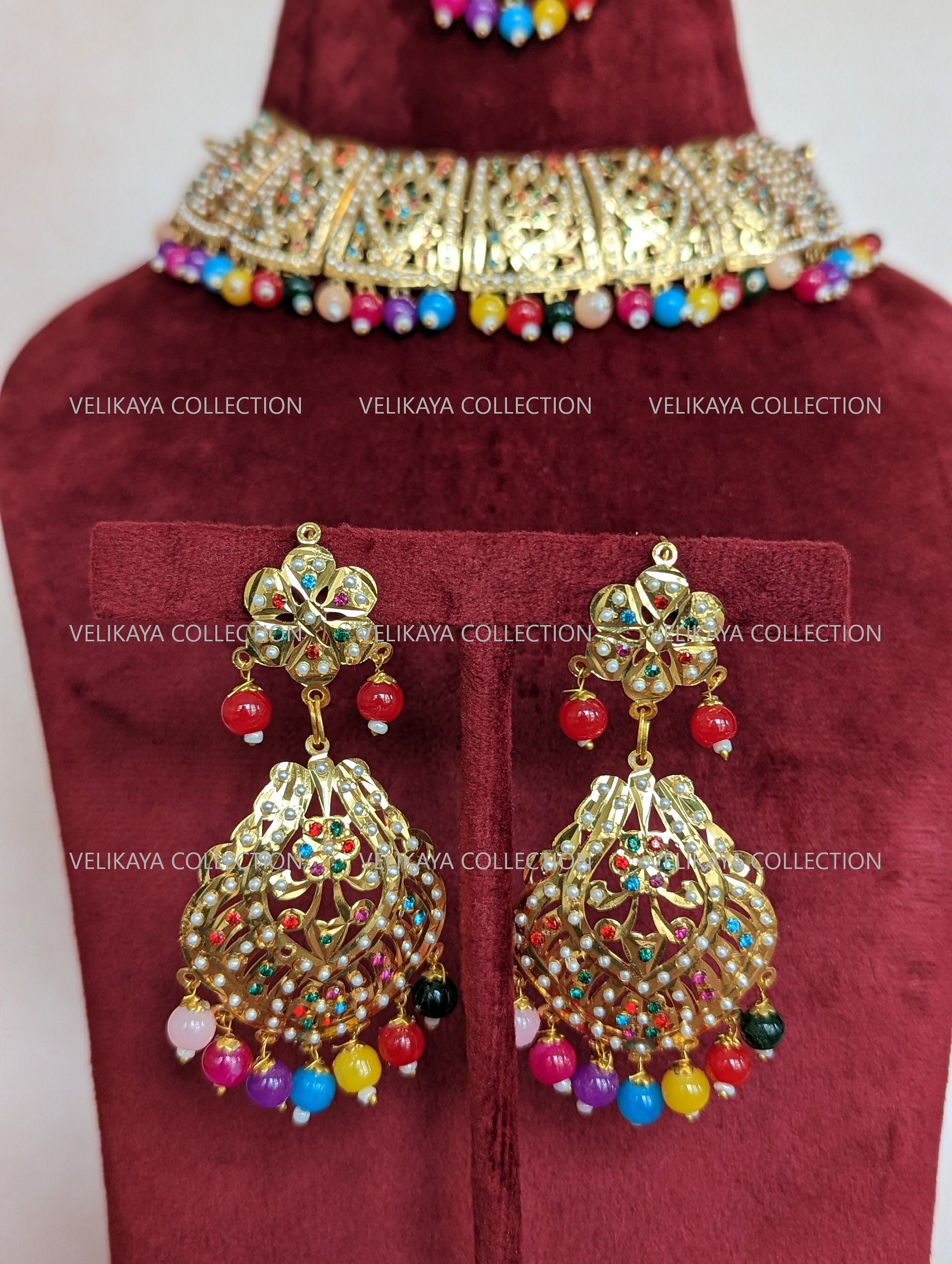 Gulaab Jadau Necklace with Earrings & Tikka