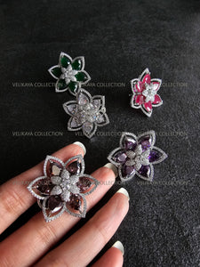 Flower CZ Earrings Purple