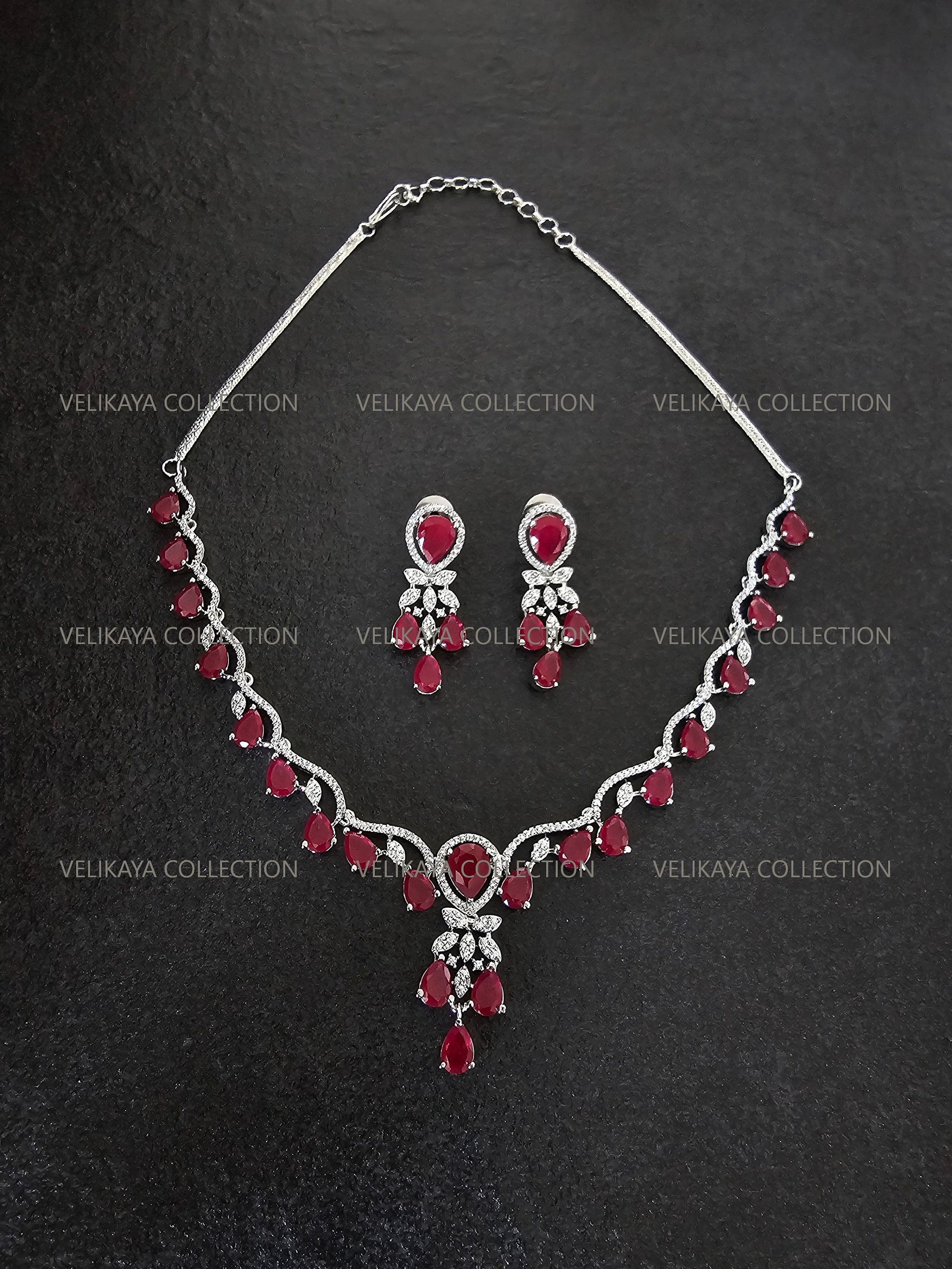 Royal Ruby Red CZ Diamond Necklace Set