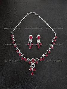 Royal Ruby Red CZ Diamond Necklace Set