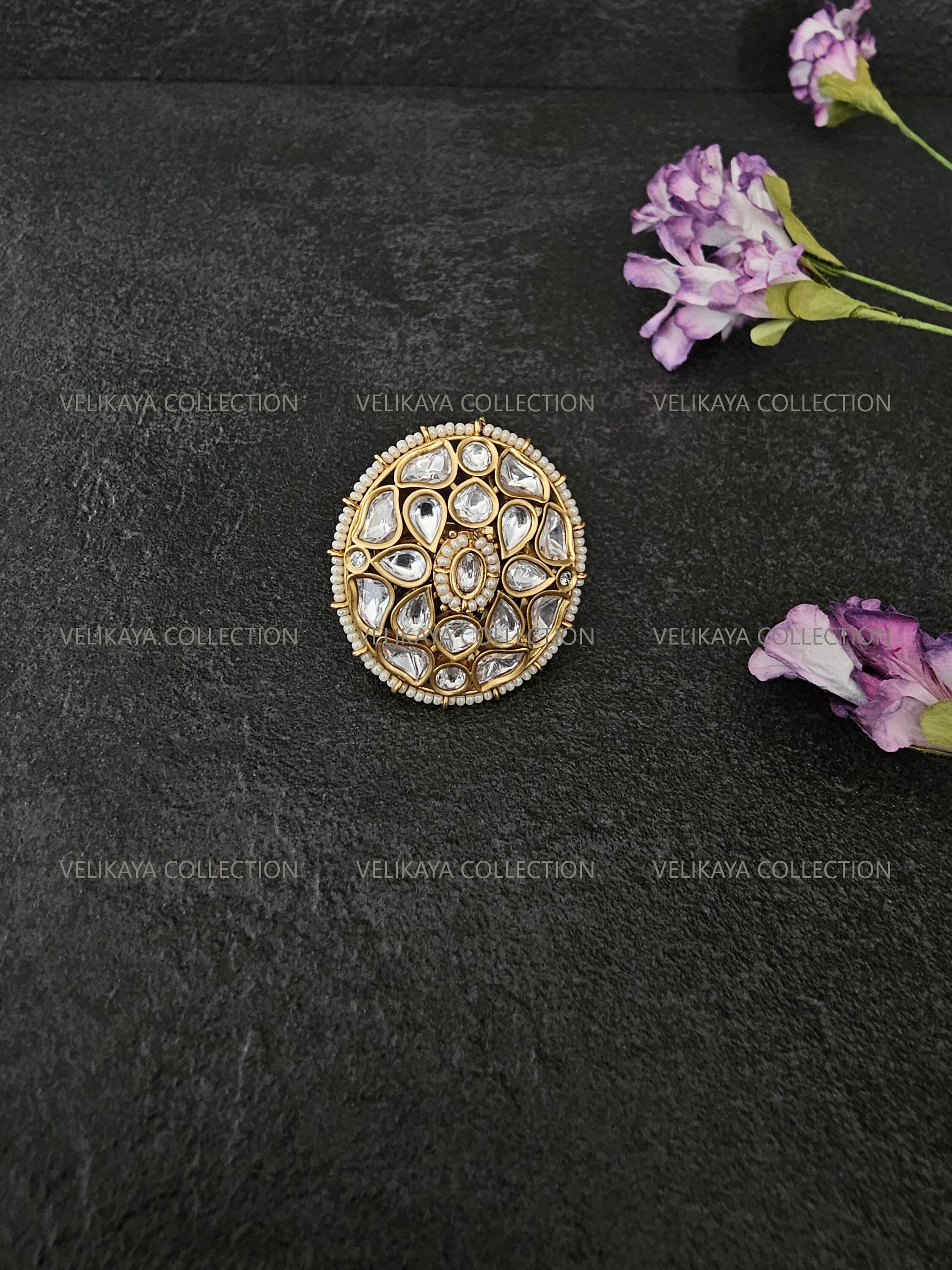 Round Pearl Kundan Ring