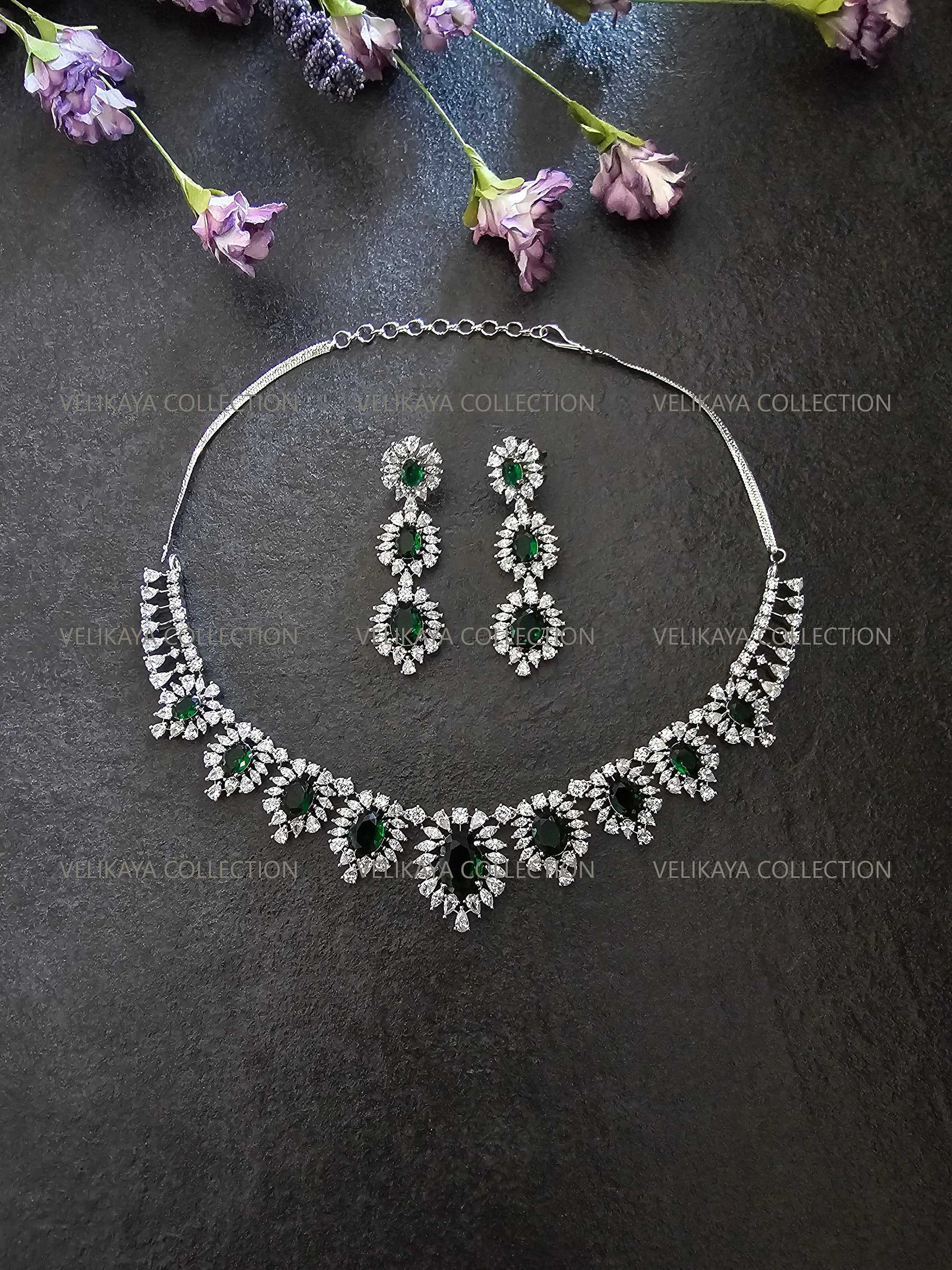 Victoria Emerald Green CZ Diamond Necklace Set