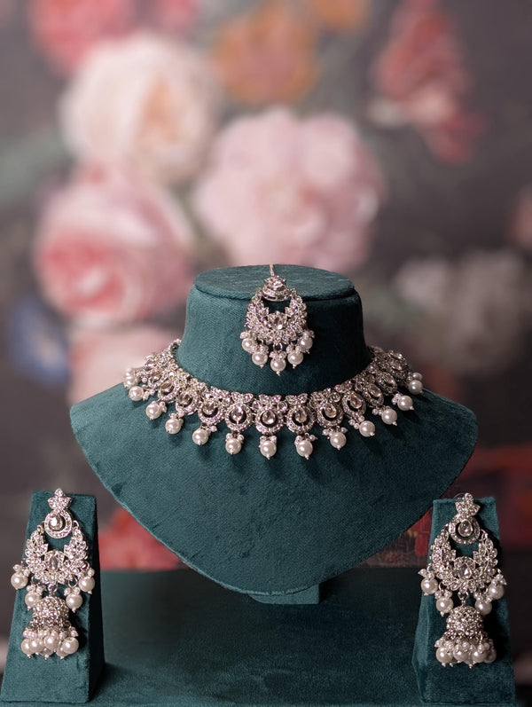 Lily Silver Polki Choker Necklace Set