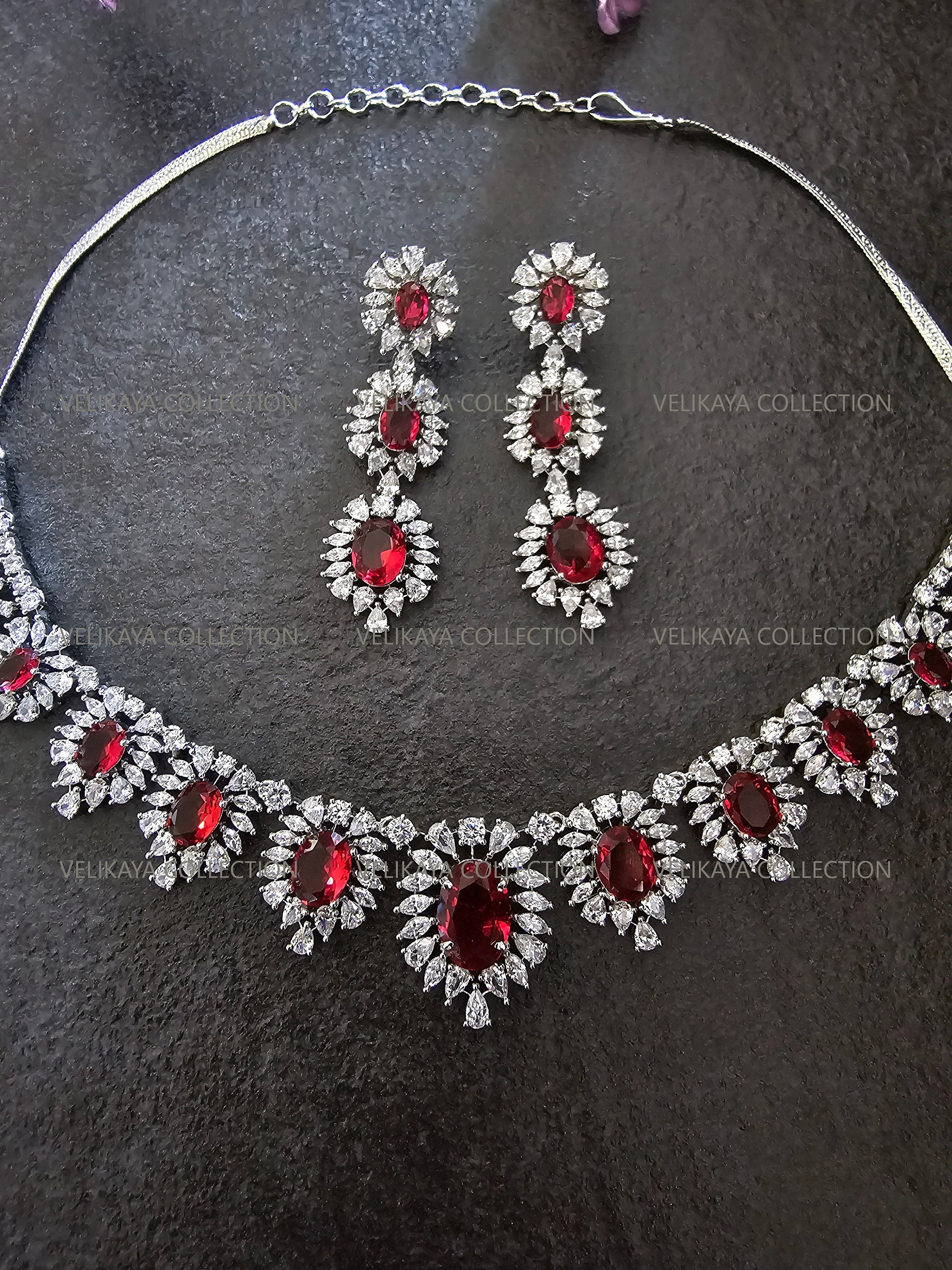 Victoria Ruby Red CZ Diamond Necklace Set