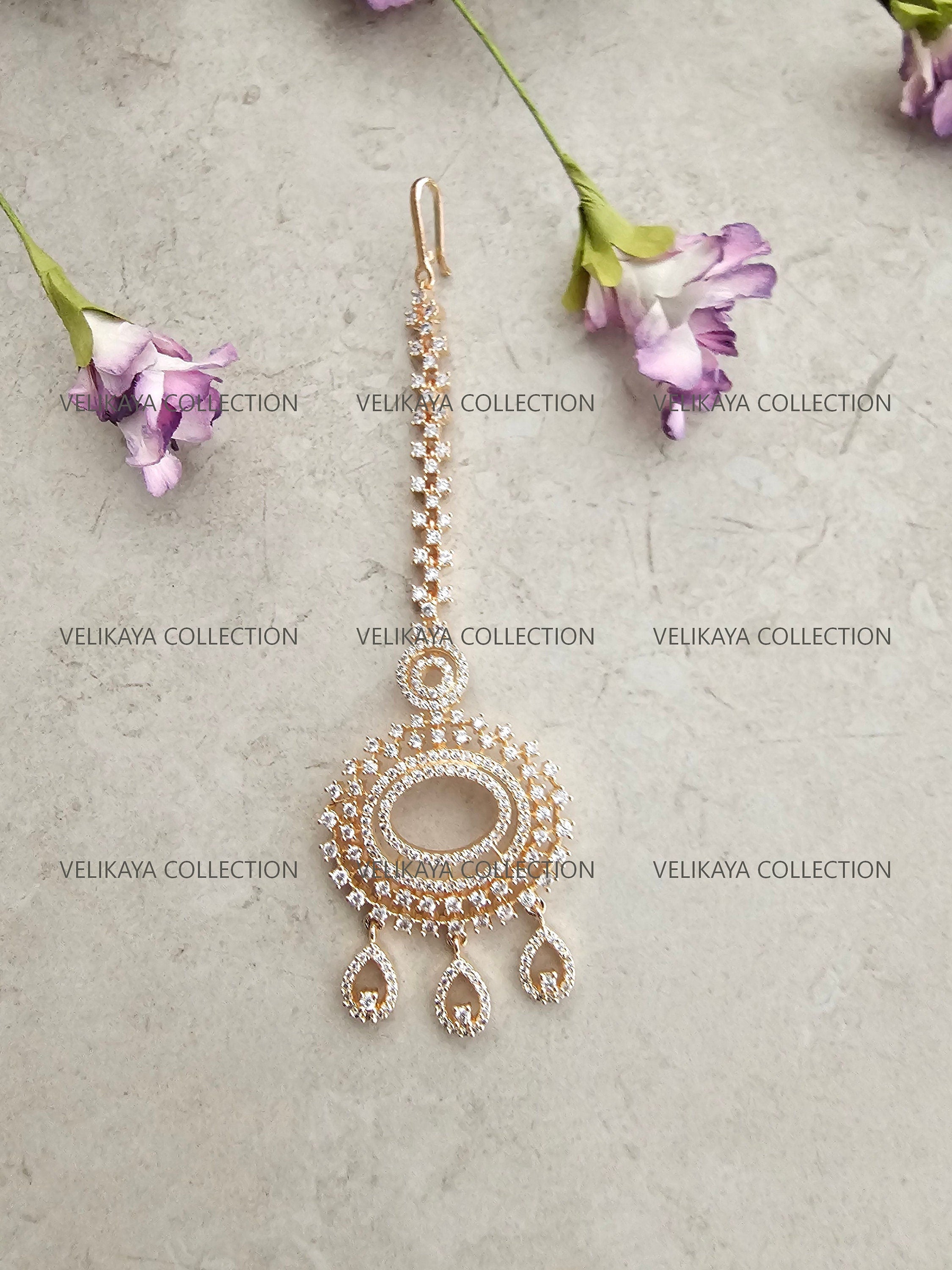 Evelyn Rose Gold CZ Diamond Tikka