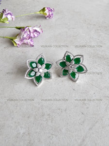 Flower CZ Diamond Earrings - Emerald Green