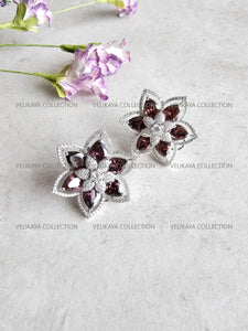 Flower CZ Earrings Champagne Brown