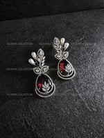 Load image into Gallery viewer, Red &amp; Silver Leaf Earrings
