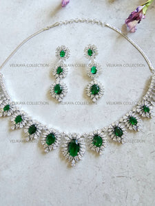 Victoria Emerald Green CZ Diamond Necklace Set