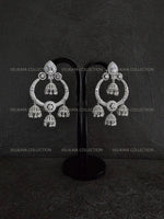 Load image into Gallery viewer, CZ Diamond Chaandbali Jhumka in Silver
