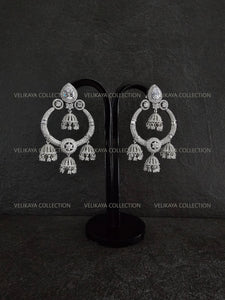 CZ Diamond Chaandbali Jhumka in Silver