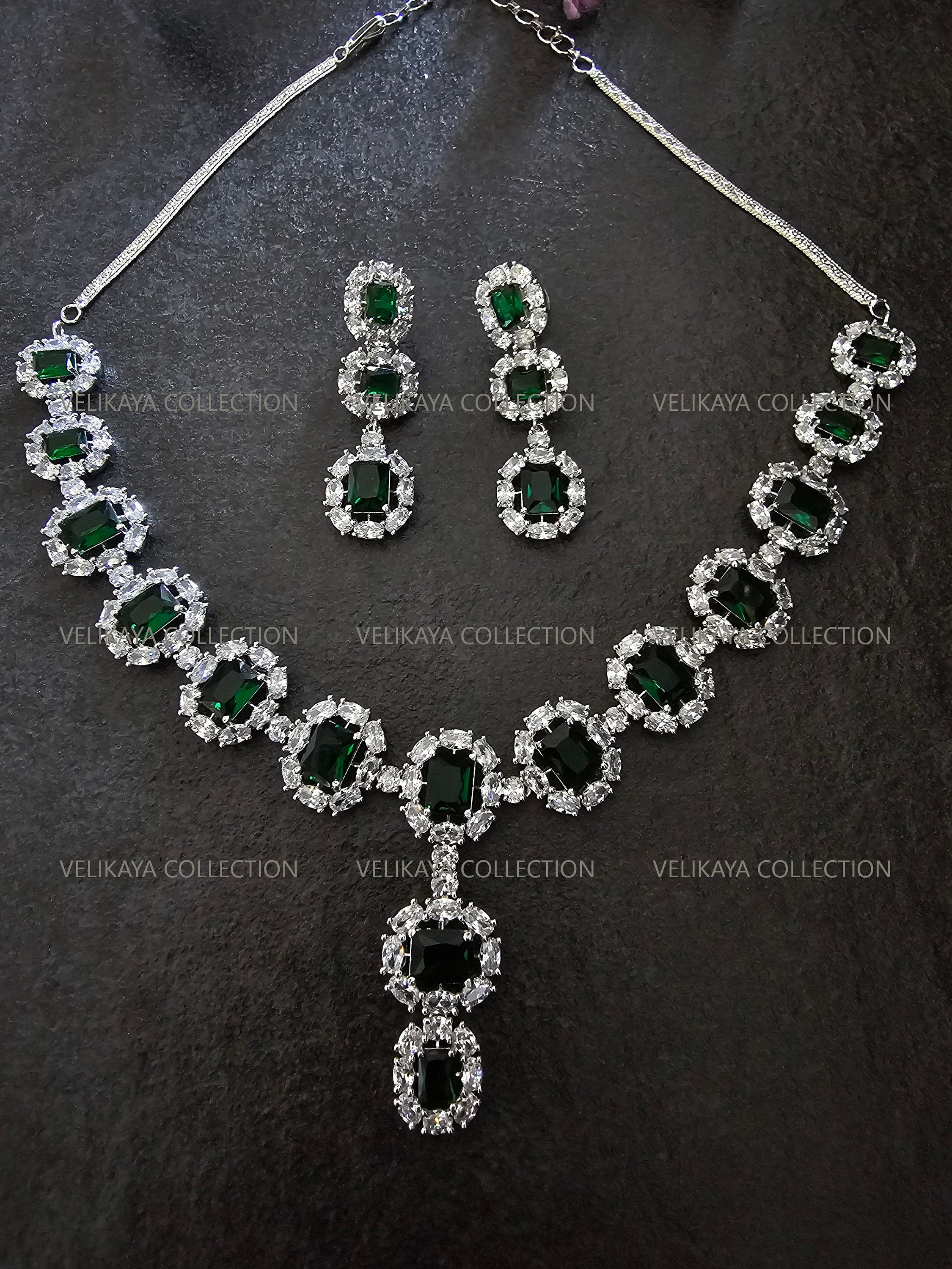 Elizabeth Emerald Green CZ Diamond Necklace Set