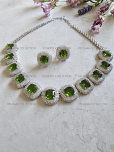 Milleni Peridot Green CZ Diamond Necklace Set