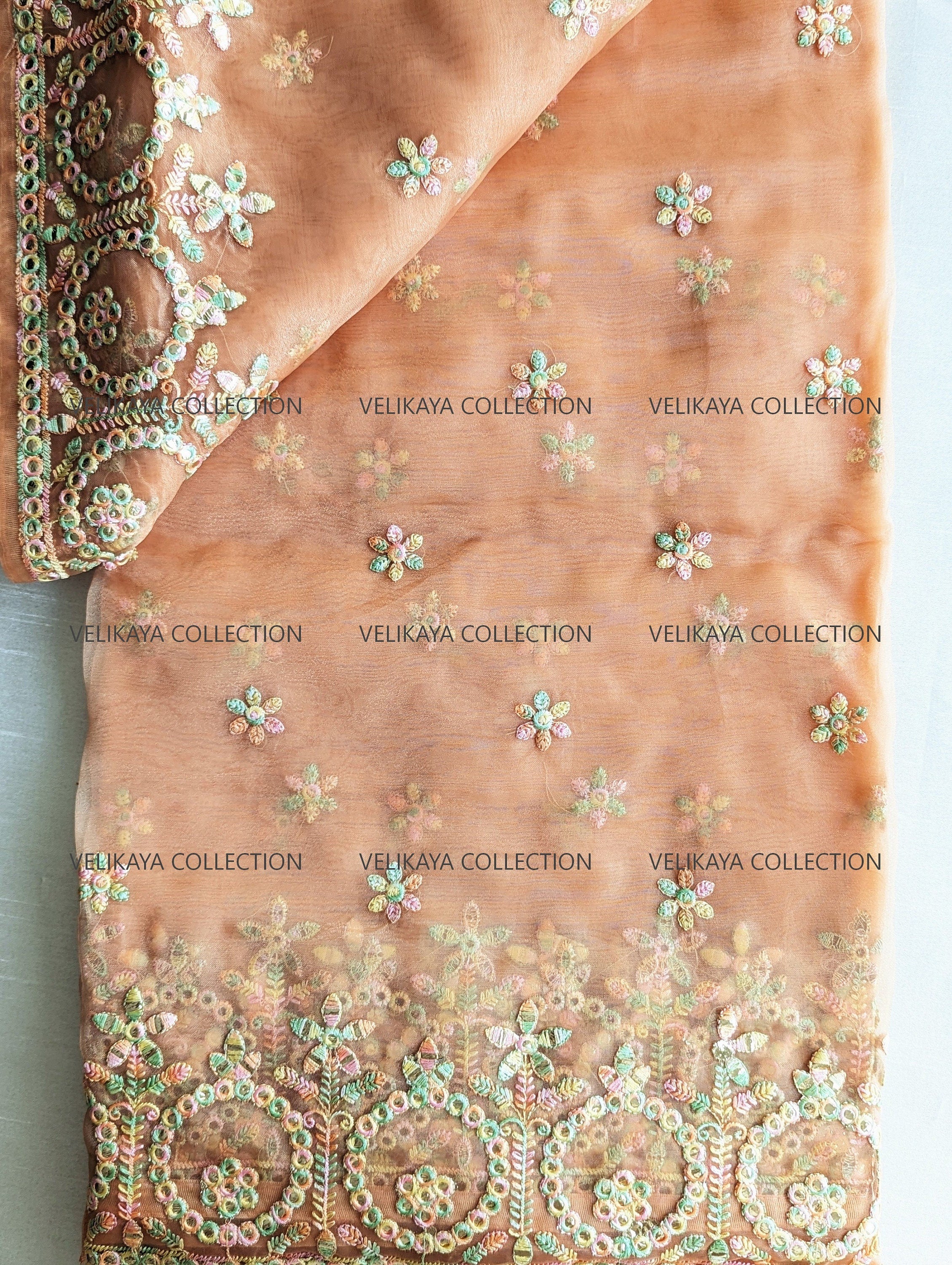 Peach Organza Saree with Blouse