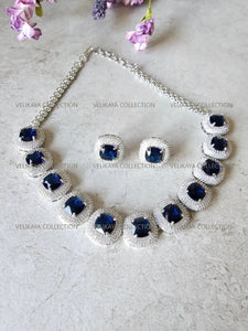 Milleni Sapphire Blue CZ Diamond Necklace Set