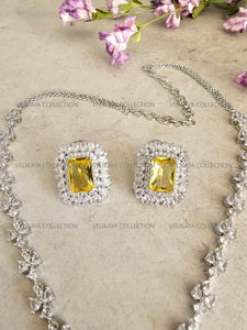 Helena CZ Diamond Yellow Pendant Necklace Set