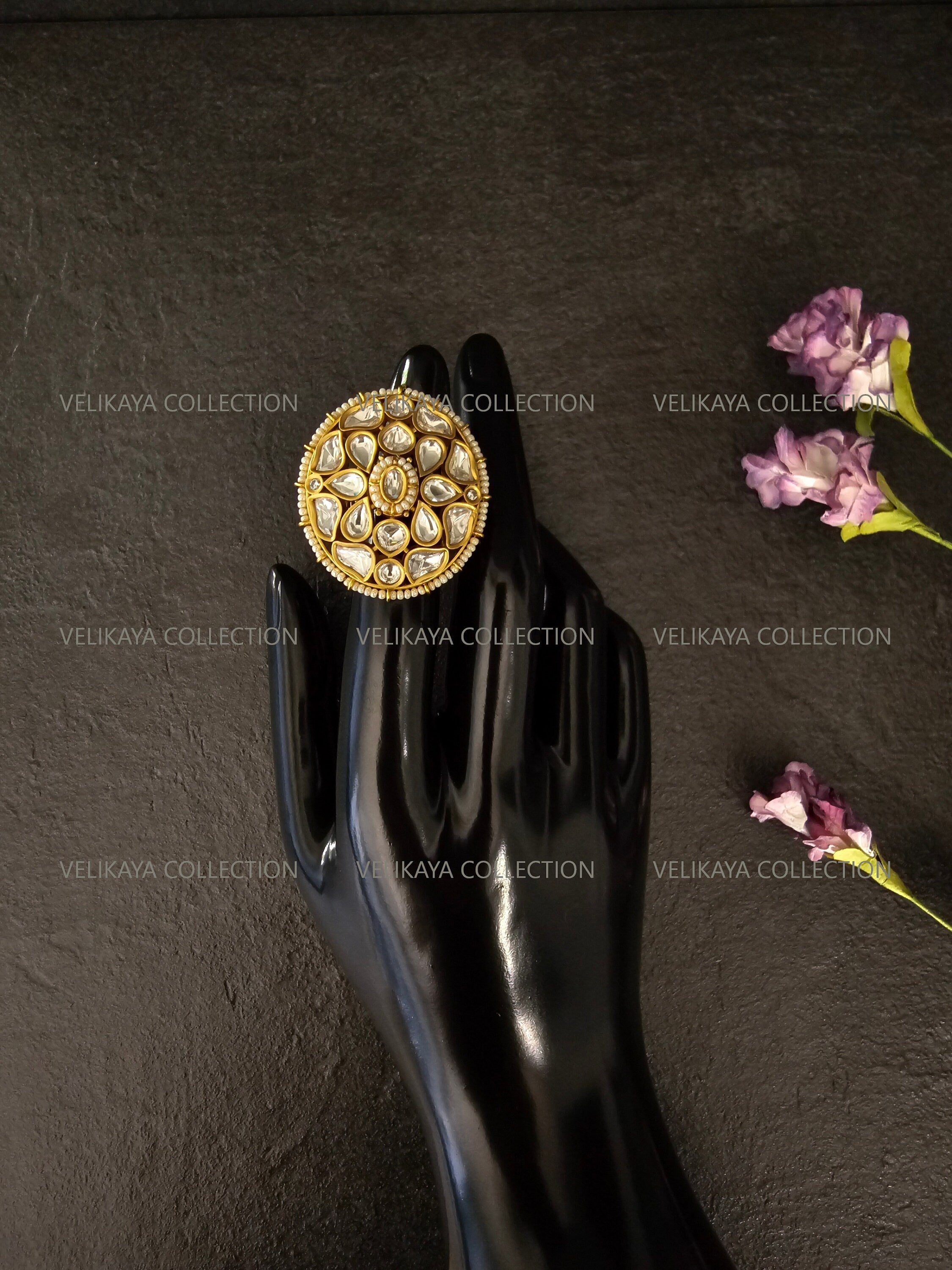 Round Pearl Kundan Ring