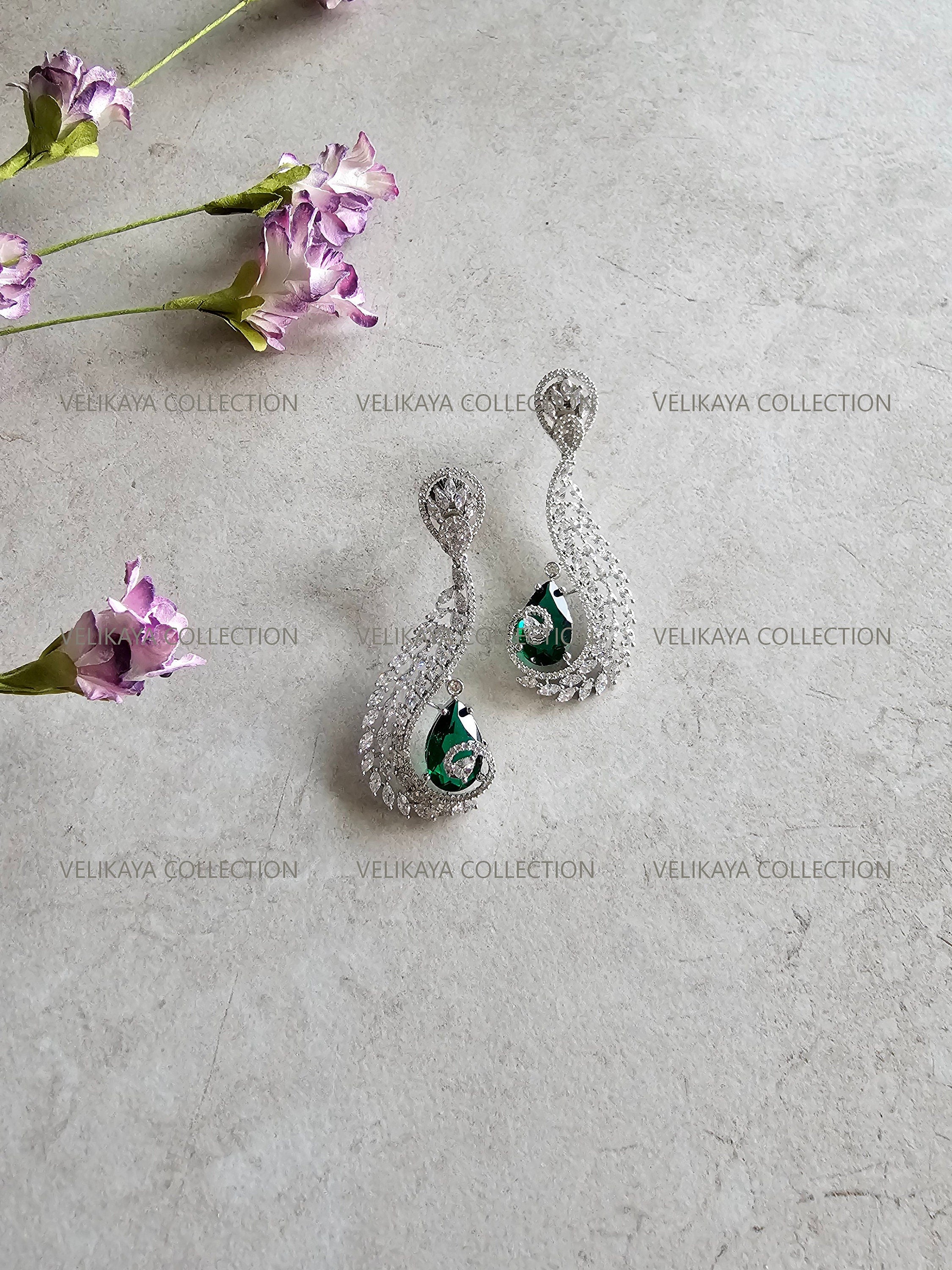 Diana CZ Earrings In Silver Green