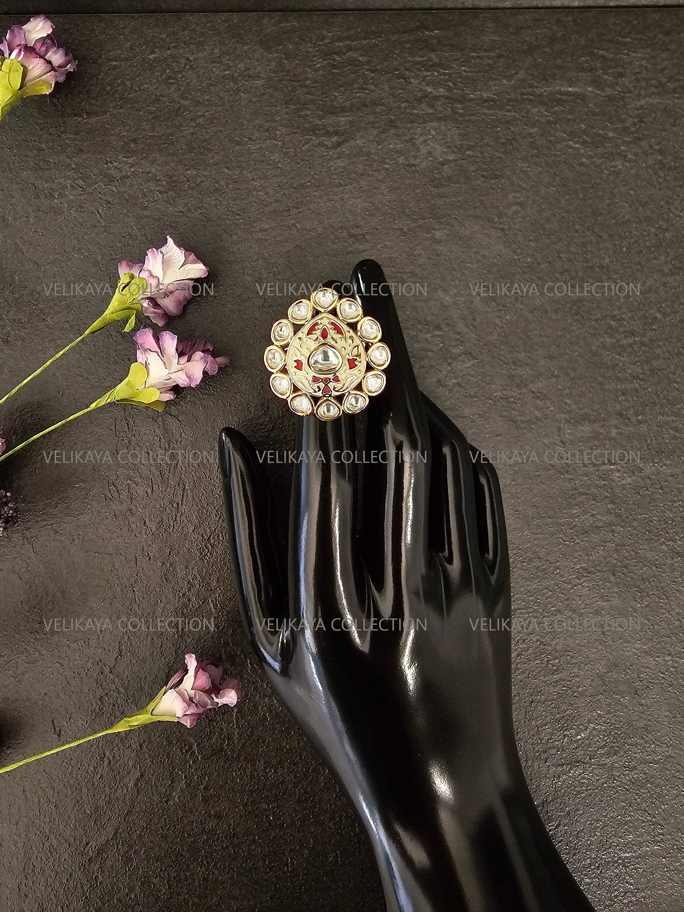 Meenakari Kundan Ring - Ruby White