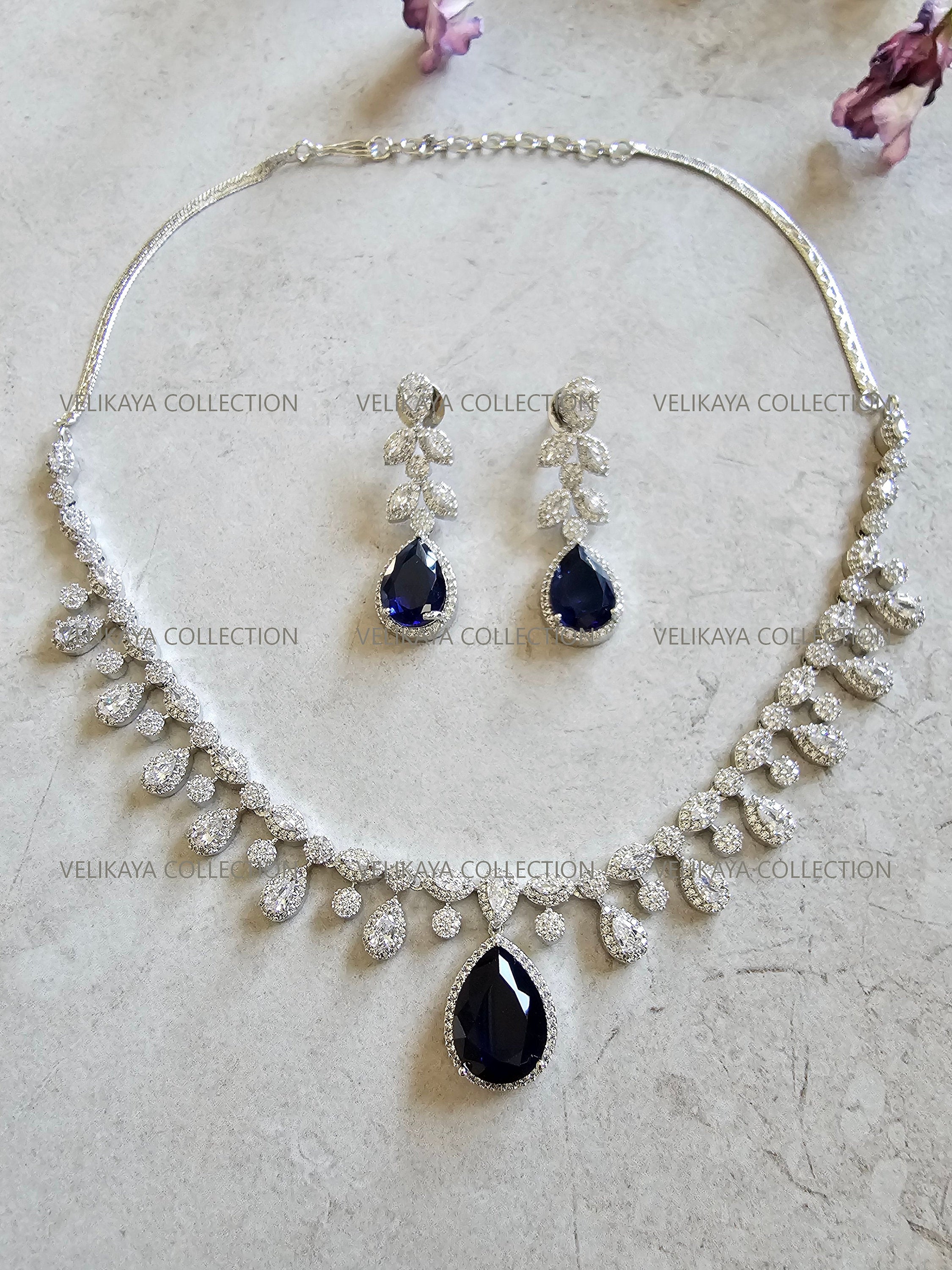 Sophia Blue  CZ Diamond Necklace Set