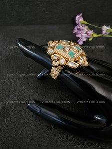 Meenakari Kundan Ring - Gold Mint