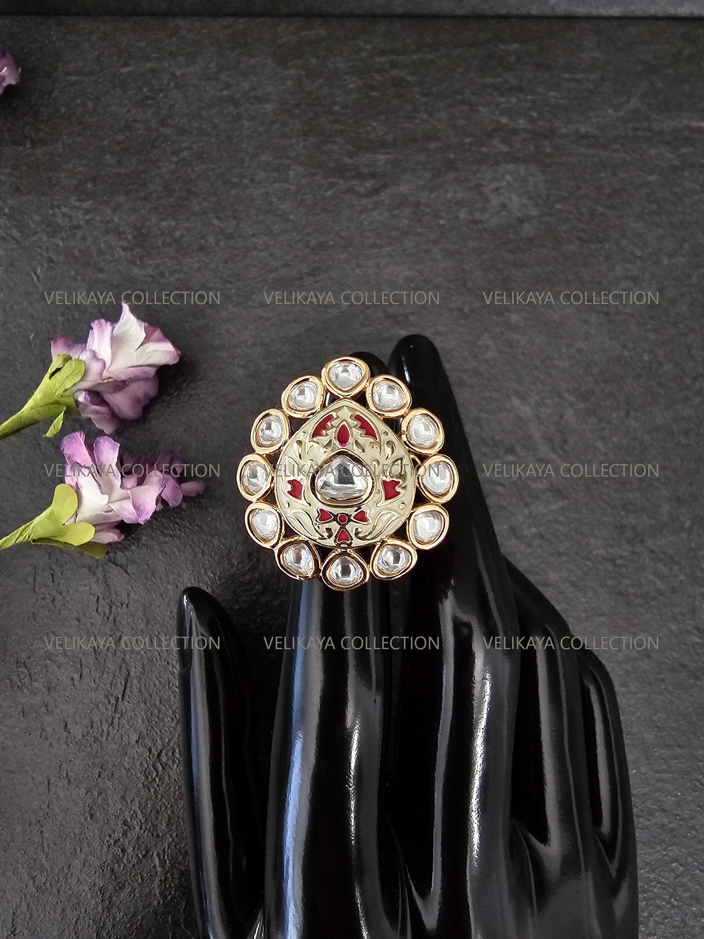 Meenakari Kundan Ring - Ruby White