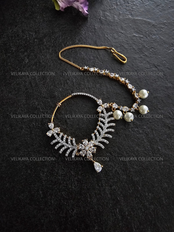 Bridal CZ Diamond Nose Ring with Chain