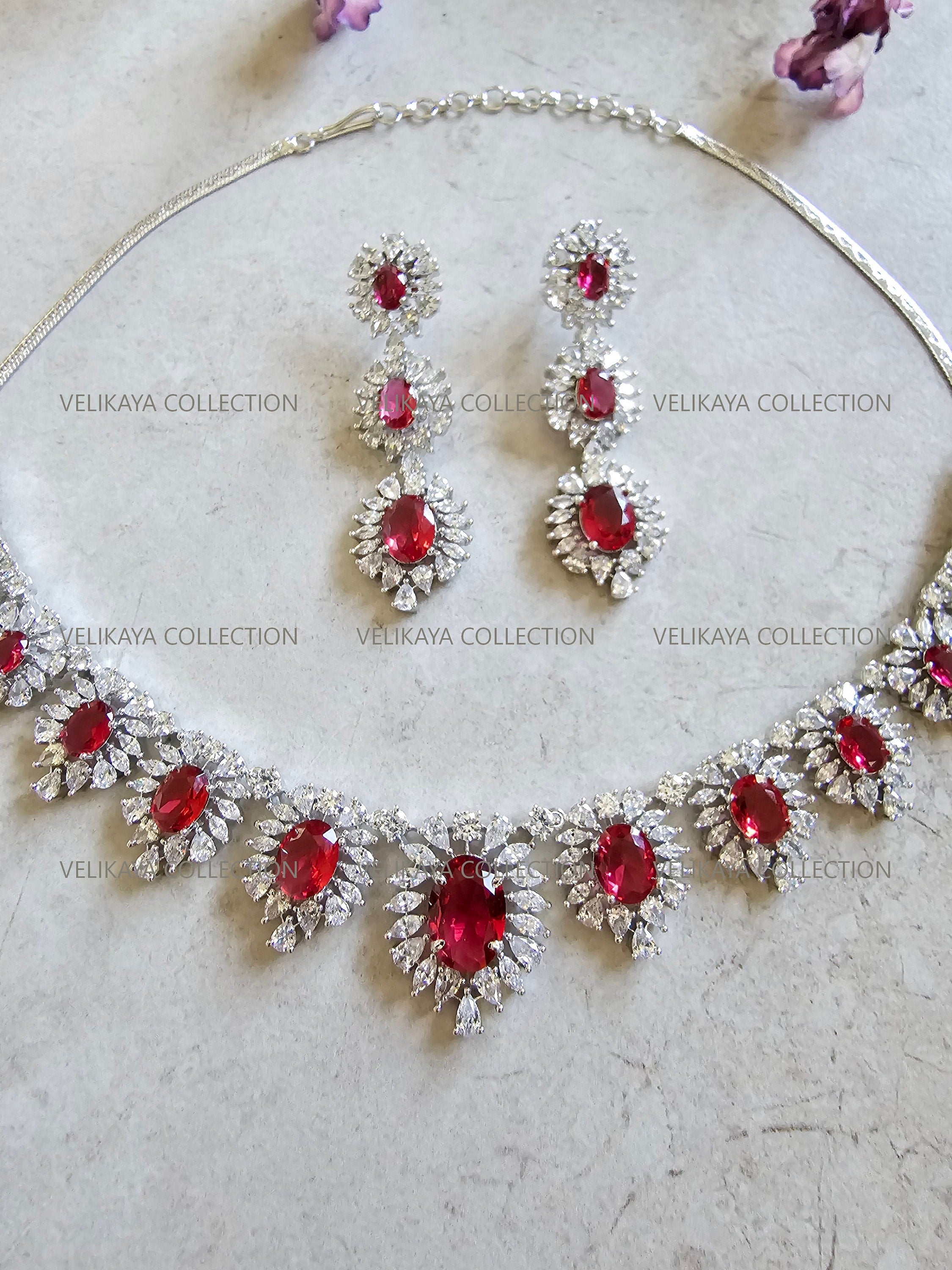 Victoria Ruby Red CZ Diamond Necklace Set