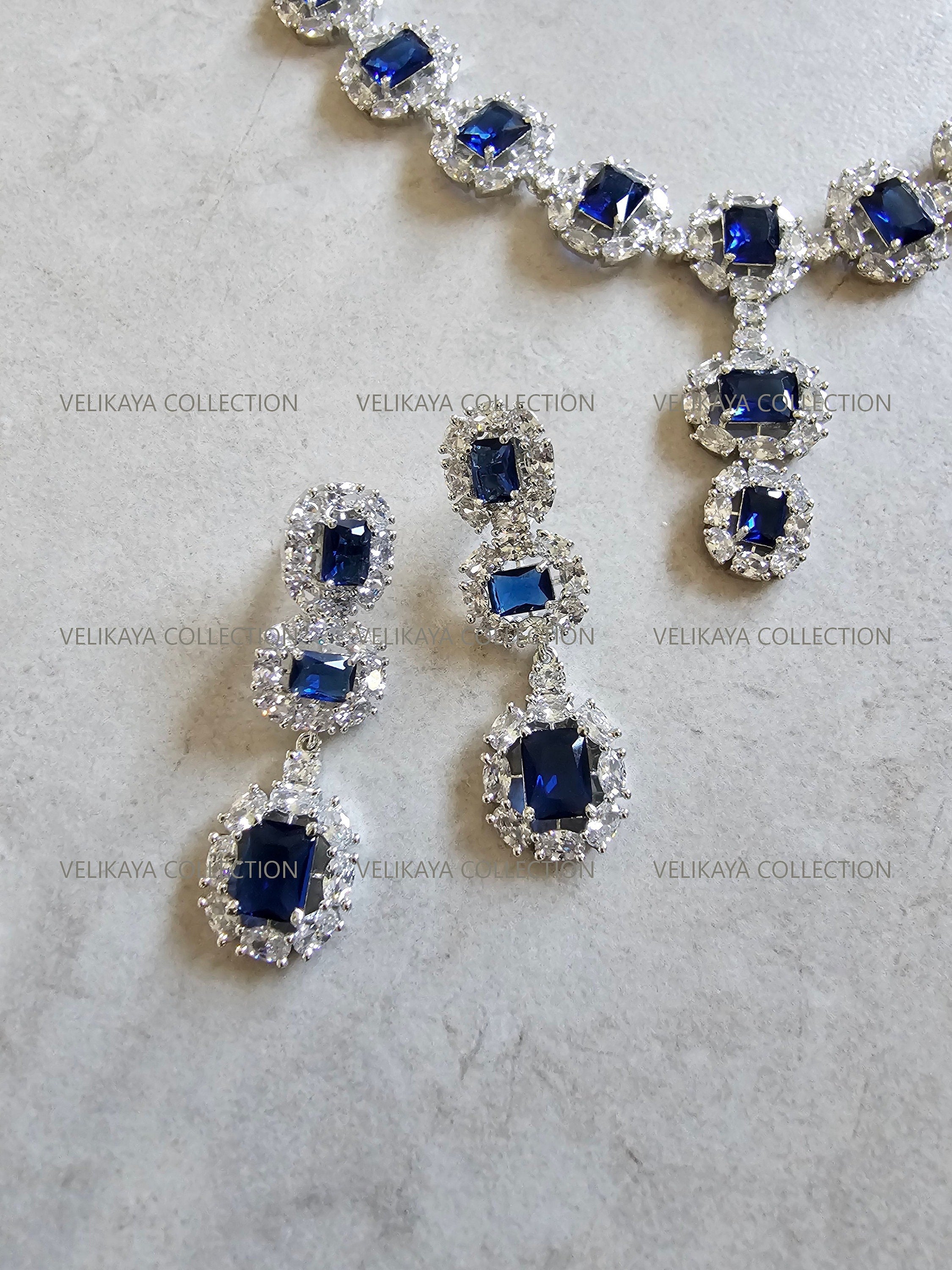 Elizabeth Sapphire Blue CZ Diamond Necklace Set