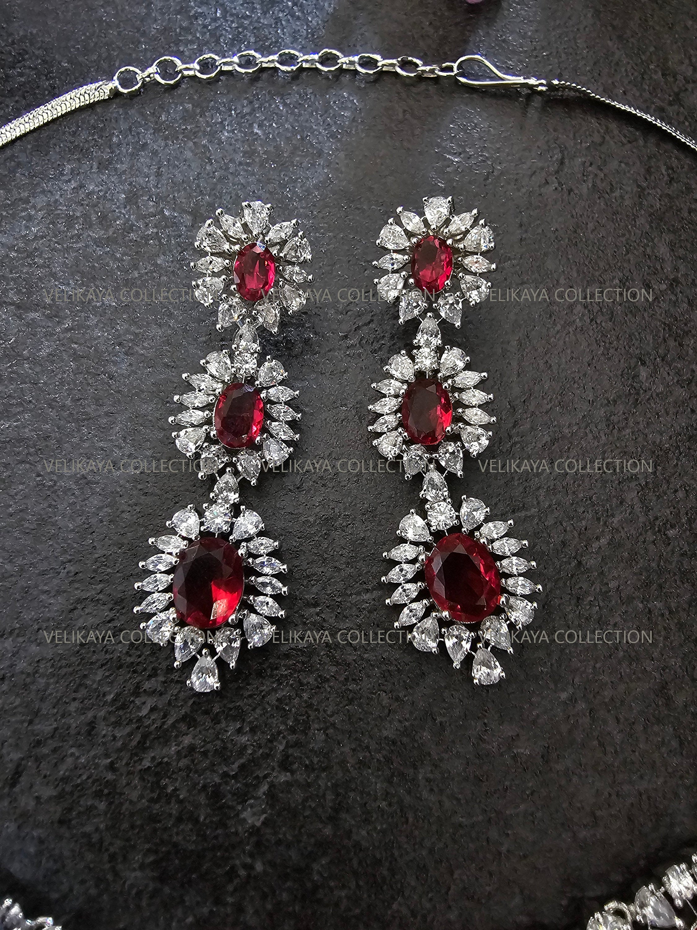 Victoria Ruby Red CZ Diamond Necklace Set