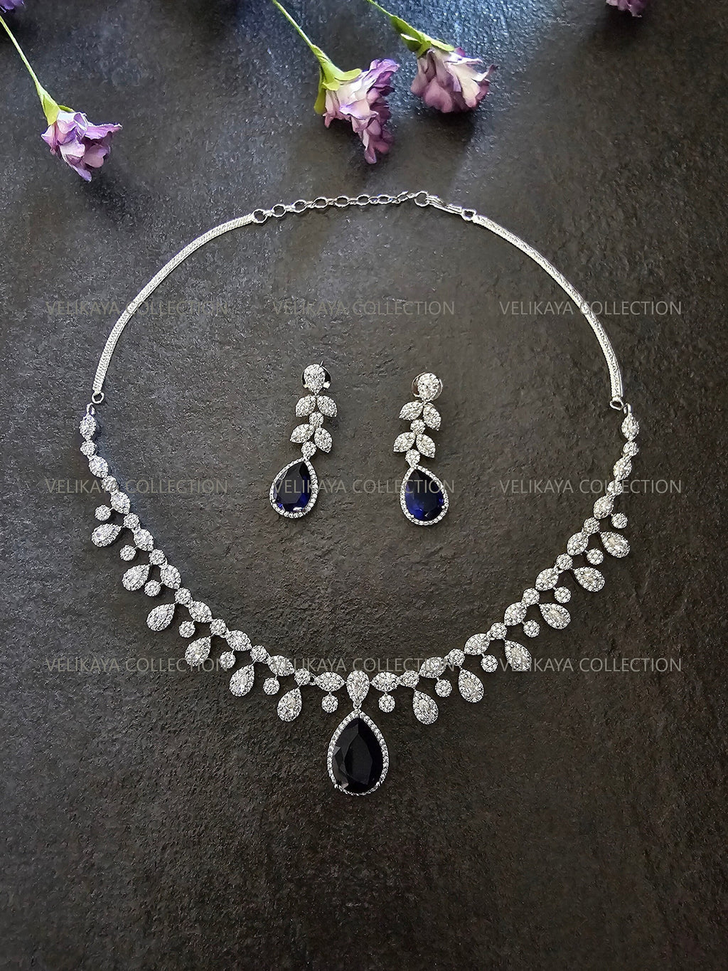 Bridal Necklace Earrings CZ Diamond Necklace Statement Victorian Necklace Pakistani Jewelry Indian Wedding Jewelry Bollywood Jewelry Tennis Necklace. Crystal necklace and earrings. Hollywood Jewely. Royal necklace set. Celebrity Jewelry.