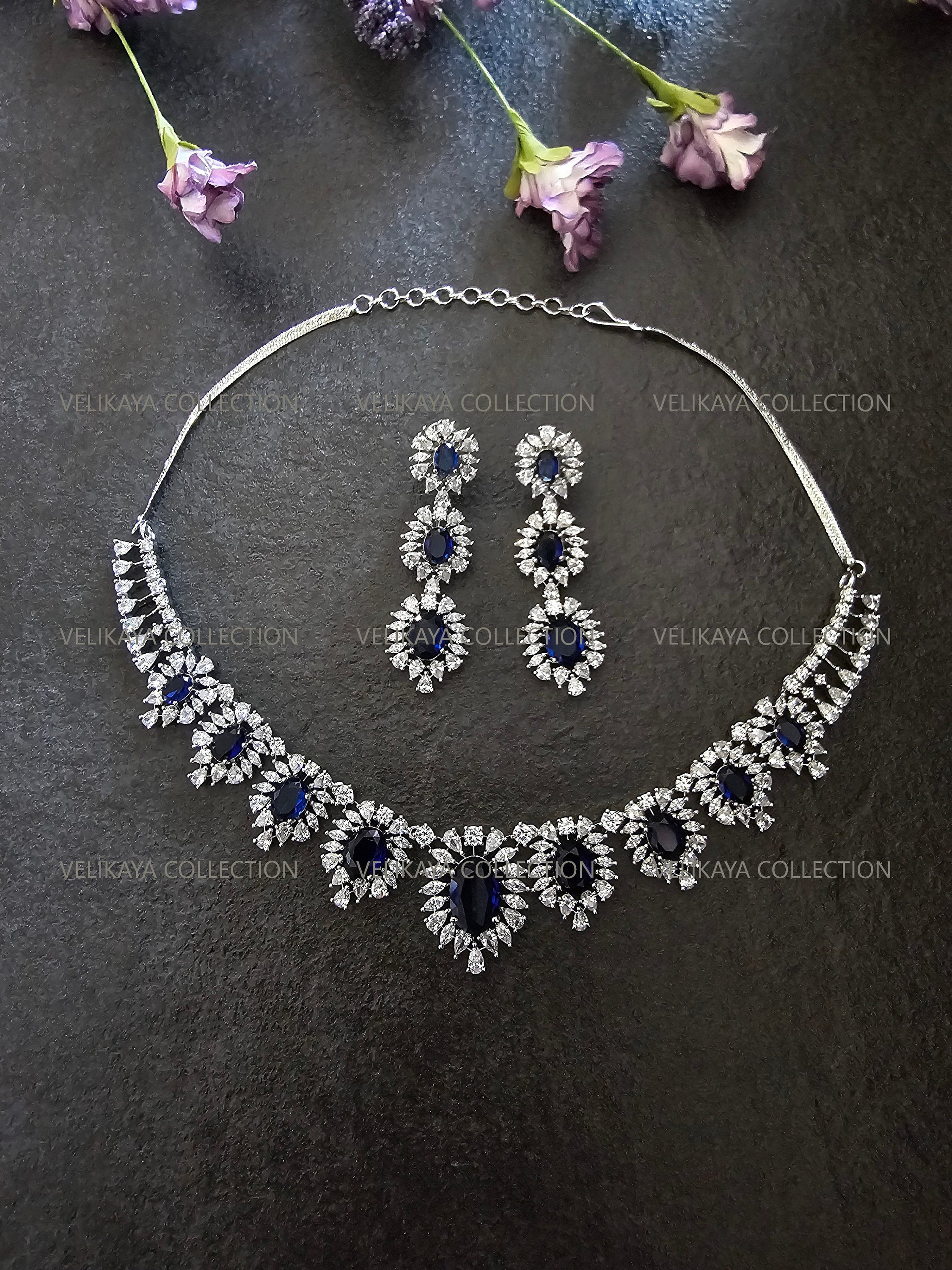 Victoria Sapphire Blue CZ Diamond Necklace Set