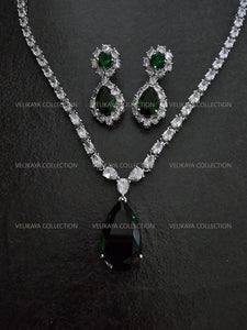 Mila Emerald Green Pendant CZ Diamond Necklace Set