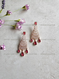 Chandelier Red Long CZ Earrings