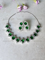 Load image into Gallery viewer, Victorian Emerald Halo Necklace &amp; Earrings Set
