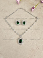 Load image into Gallery viewer, CZ Diamond Necklace Set. Silver Statement Necklace. Indian Wedding Jewelry. Pakistani Wedding Jewelry. Bollywood Jewelry. American Diamond Earrings. Statement CZ earrings. Cubic Zirconia Bridal necklace set. American diamond wedding necklace. The best Indian and Pakistani online jewelry store near you.
