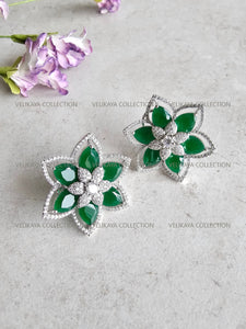 Flower CZ Diamond Earrings - Emerald Green