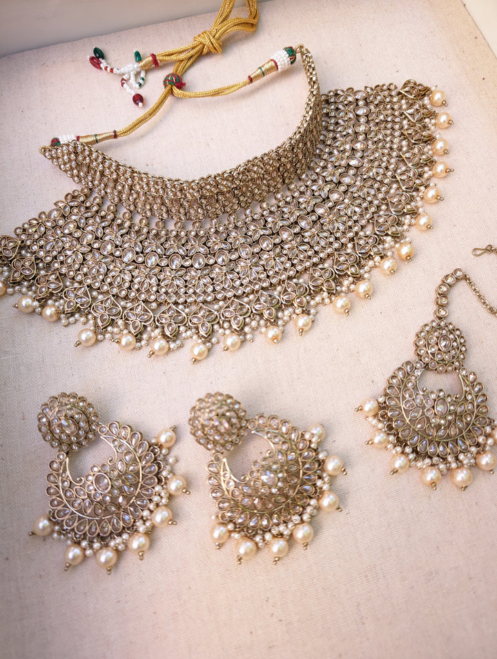 Champagne Bridal Necklace Jhumka Tikka